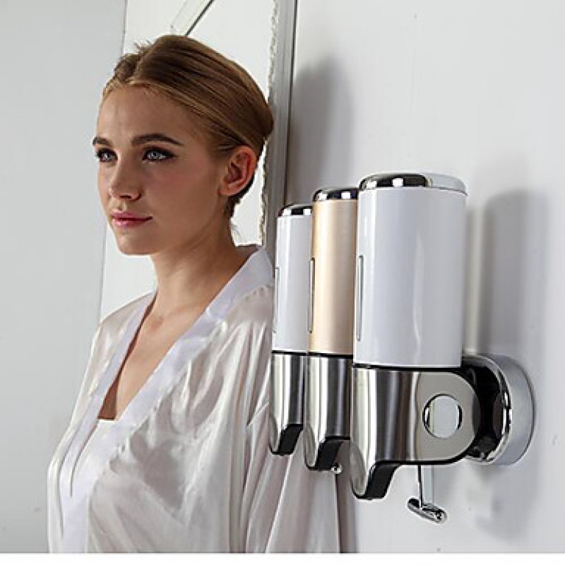 Set of 3 Wall-Mounted Bathroom and Kitchen Soap and liquid Dispenser Holder Stainless Steel