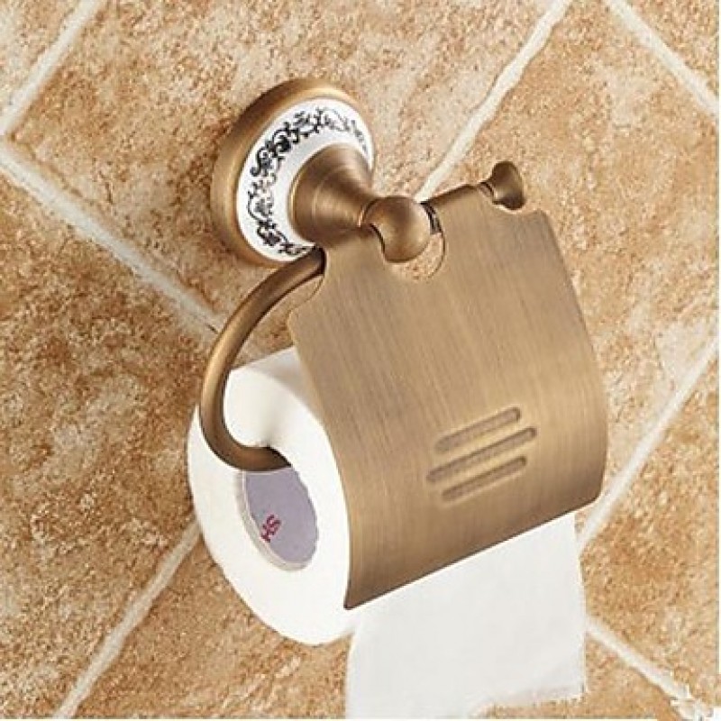 Toilet Paper Holder Antique Brass Wall Mounted 140 x 134 x 66mm (5.51 x5.27 x 2.59") Brass / Ceramic Antique